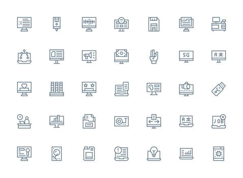 35 Icons for Computer in Regular Clean Line Format Full Icon Library for UI Designers vector