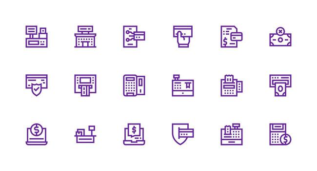 Strong Stroke Line Style Credit Card Icons with 18 Vectors Sharp Icons for Presentations