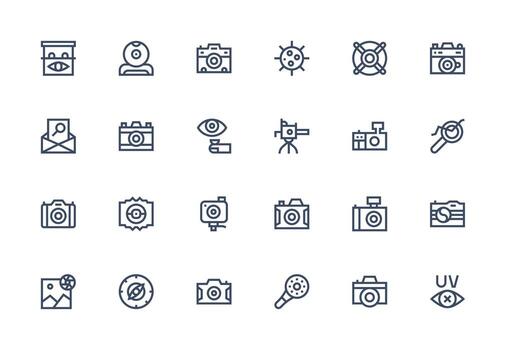 lente conjunto con 24 grueso línea línea íconos pulcramente diseñado íconos para web plataformas vector