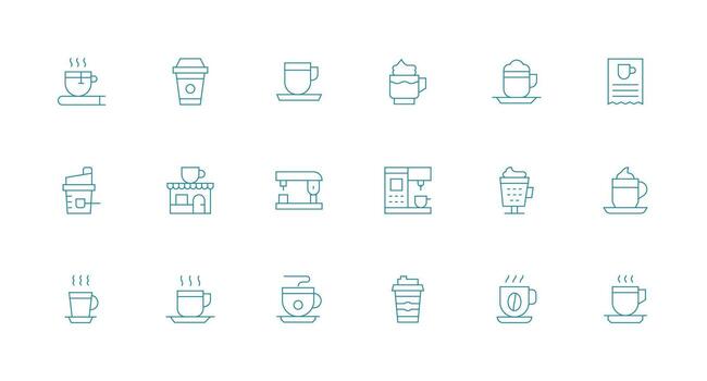 Latte Icon Set with 18 Minimal Line Graphics Flat Icon Set vector