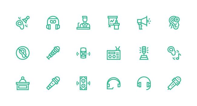 Speaker Set with 18 Strong Stroke Line Icons UI-Ready Icon Collection vector