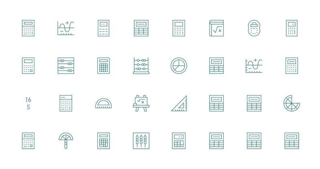 Math Design Icons featuring 32 in Thin Line Style Full Icon Library for UI Designers vector