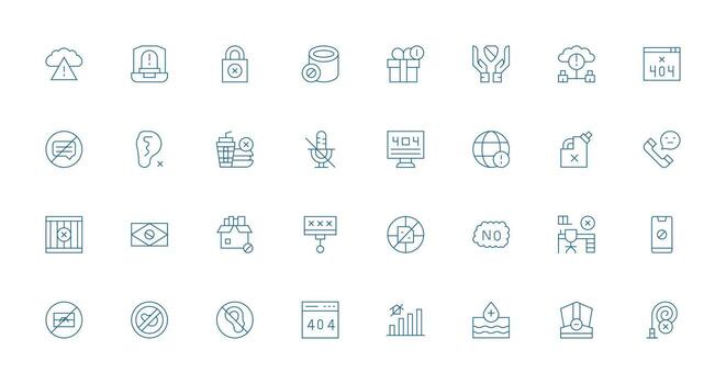 32 Icons for Unavailable in Thin Line Format Quick Access Icons for UI Development vector