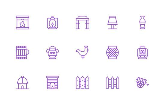 Rustic Set with 15 Regular Line Icons Complete Icon Set for Mobile Apps vector