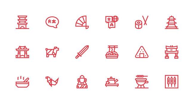 Japanese Icon Set with 18 Strong Stroke Line Graphics Neatly Designed Icons for Web Platforms vector