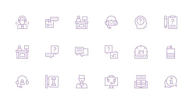 Help Desk featuring 18 Icons in Minimal Line Design User Interface Icons for Digital Products vector