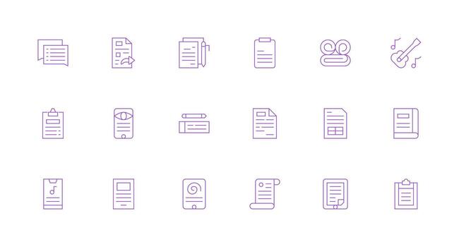 18 Minimal Line Icons for Notes Graphics Neatly Designed Icons for Web Platforms vector