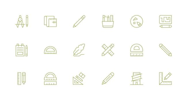 Drafting Visual Pack containing 18 Minimal Line Icons Line Icon Collection vector
