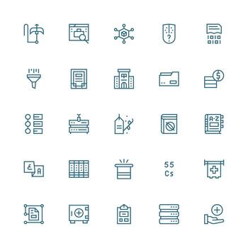 25 medio carrera contorno estilo íconos desde base de datos colección flexible icono sistema para web interfaces vector