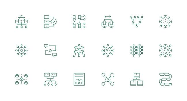 Nodes Icon Set with 18 Minimal Line Graphics Modern Line and Glyph Icon Series vector