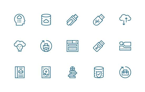 Regular Line Style Data Backup Icons with 15 Vectors High-Resolution Icons for Any Platform