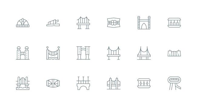 Bridge Visual Pack containing 18 Minimal Line Icons High-Resolution Icons for Any Platform vector