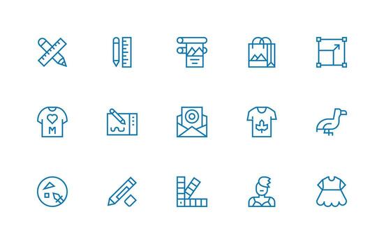 15 Regular Line Icons for Graphic Design Graphics Organized Glyph Icons for Fast Design vector