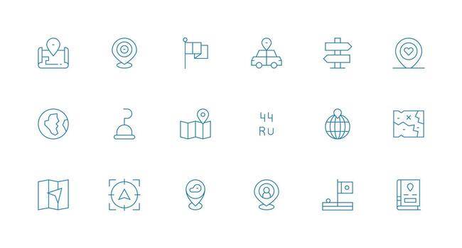 Location Marker Icon Set with 18 Minimal Line Graphics Digital Icon Collection vector