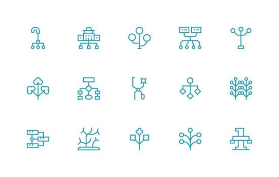 Branching Icon Set with 15 Regular Line Graphics Compact Icon Set vector