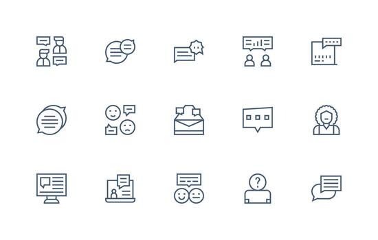 15 íconos para usuario realimentación en regular línea formato ligero icono serie vector
