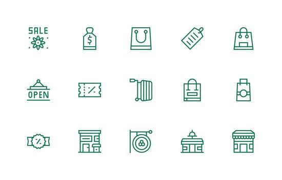 15 Icons for Retailer in Regular Line Format Line Icon Collection vector