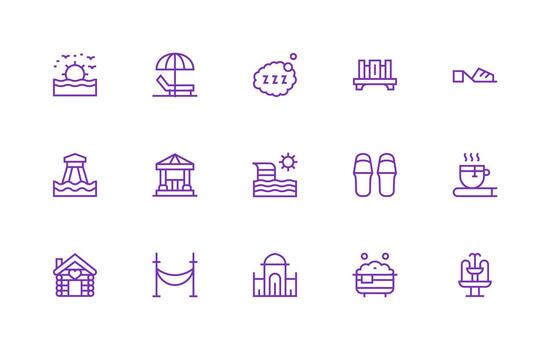 15 Relaxation Icons in Regular Line Aesthetic Simple Icons for Interface and Wireframes vector