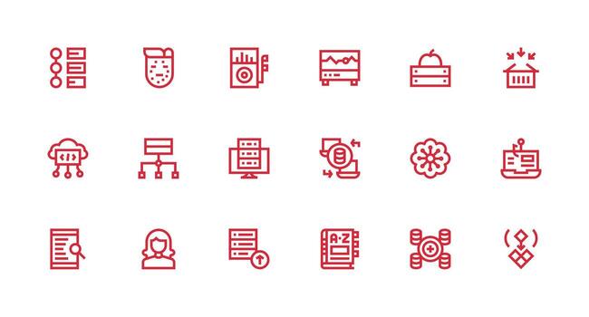 Database including 18 Strong Stroke Line Illustrations Detailed Icon Collection for Design Systems vector