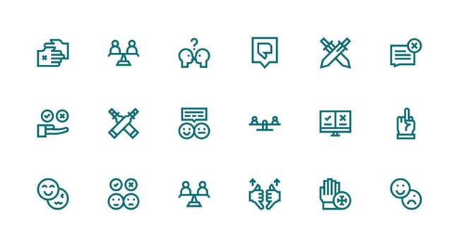 18 Icons for Disagreement in Strong Stroke Line Format UI and UX Focused Icon Collection vector