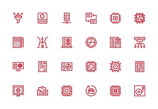 grueso línea línea estilo datos Procesando íconos con 24 vectores inteligente icono colección