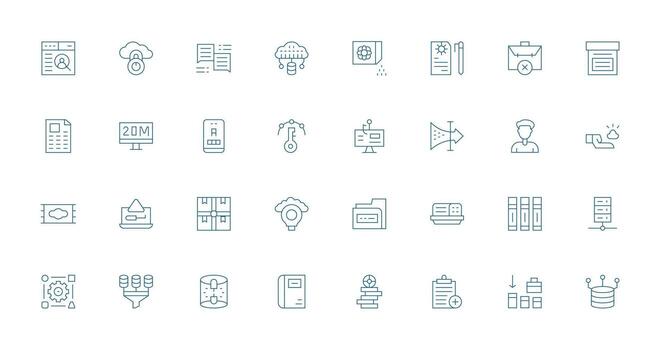 32 Delgado línea estilo íconos desde datos administración colección organizado paquete para proyecto bienes vector