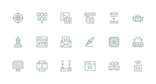 datos transmisión presentando 18 íconos en mínimo línea diseño multi-estilo íconos para creativo proyectos vector