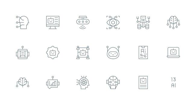 máquina aprendizaje visual paquete conteniendo 18 mínimo línea íconos monitor icono paquete vector