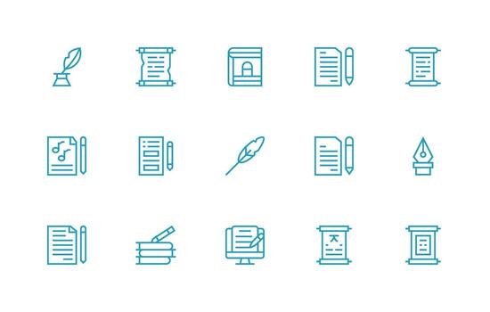 Manuscript Set with 15 Regular Line Icons High-Resolution Icons for Any Platform vector