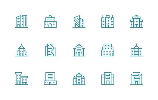 Office Building Icon Set with 15 Regular Line Graphics Optimized Icon Pack for Digital Products vector