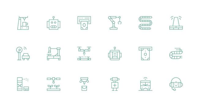 18 Automated Icons in Minimal Line Aesthetic Icon Set for Projects vector