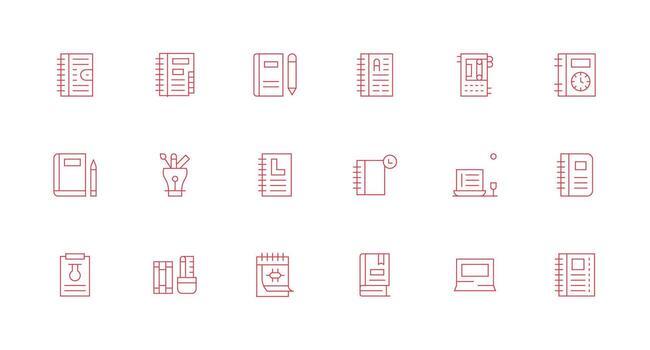 18 mínimo línea estilo íconos desde cuaderno colección agudo íconos para presentaciones vector
