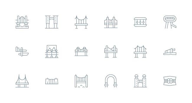 Bridge featuring 18 Icons in Minimal Line Design Detailed Icon Collection for Design Systems vector