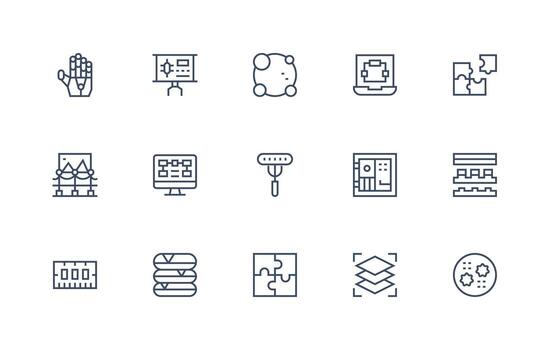 componentes presentando 15 íconos en regular línea diseño neutral estilo íconos para ninguna proyecto vector