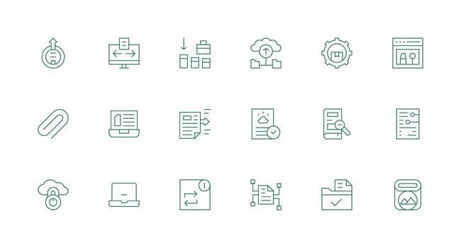 File Management featuring 18 Icons in Minimal Line Design Modern Line and Glyph Icon Series vector