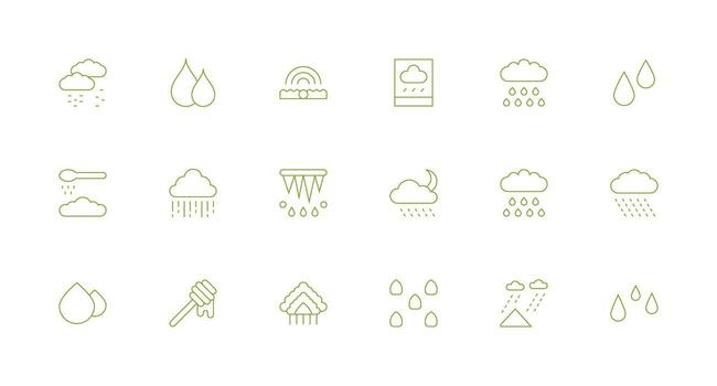 18 Minimal Line Icons for Drizzle Graphics Essential Icons for Rapid UI Building vector