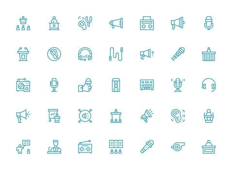 35 altavoz íconos en regular limpiar línea estético equilibrado icono conjunto para funcional diseño vector