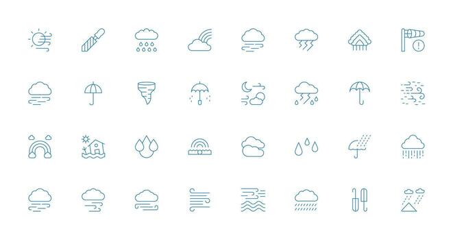 Storm featuring 32 Icons in Thin Line Design Quick Access Icons for UI Development vector