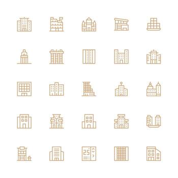 25 Icons for Skyscraper in Medium Stroke Outline Format Pixel Perfect Icons for Modern Apps vector