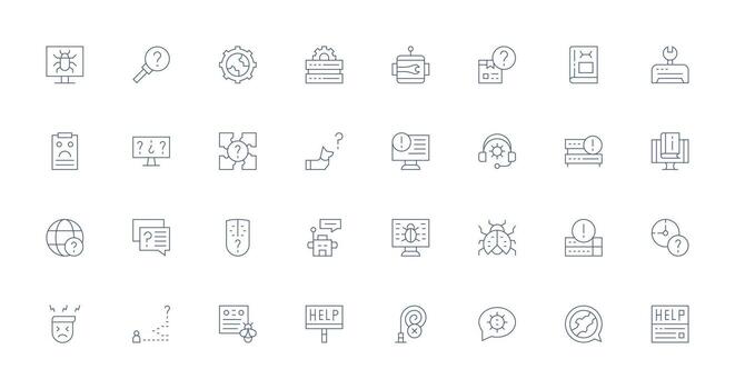 32 Thin Line Icons for Troubleshooting Graphics Icon Pack for Various Themes vector