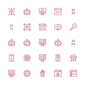 25 Medium Stroke Outline Vectors for Programming Theme UI and UX Focused Icon Collection