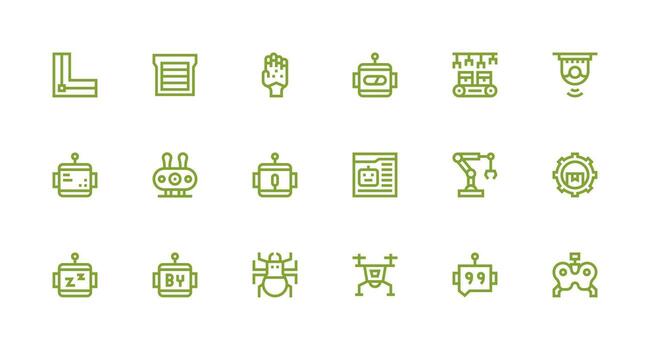 Strong Stroke Line Style Automation Icons with 18 Vectors Icon Set