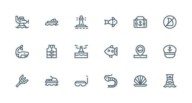 18 Strong Stroke Line Style Icons from Marine Collection Interface Icons for Daily Use vector