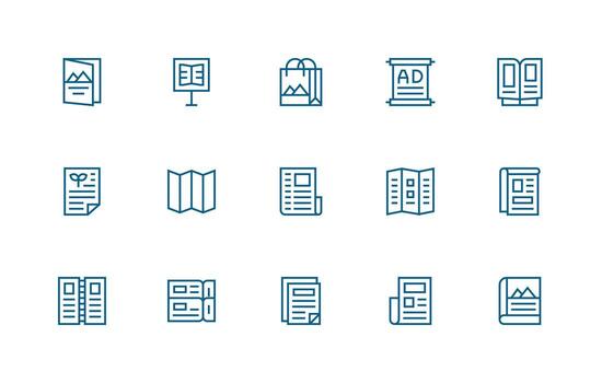 15 regular línea estilo íconos desde folleto colección claro y conciso icono conjunto colección vector