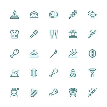 Medium Stroke Outline Icons from Barbecue Set with 25 Vectors Pixel Perfect Icon Set