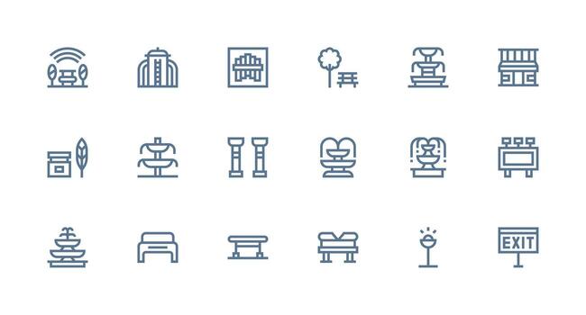 Public Space Icon Set with 18 Strong Stroke Line Graphics Icon Collection Set vector