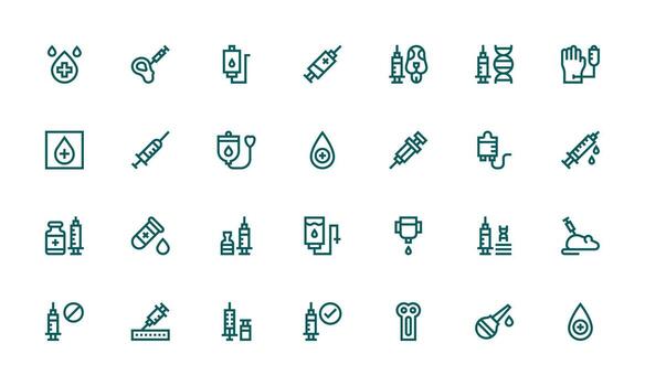 Injection Icon Set with 28 Bold Line Graphics Core Icon Collection for Daily Tasks vector