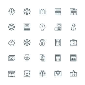 25 Medium Stroke Outline Vectors for Budgeting Theme Flexible Icon System for Web Interfaces