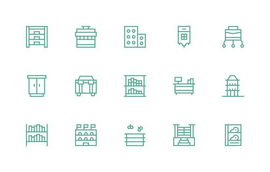 Shelving featuring 15 Icons in Regular Line Design Scalable Icons for All Themes vector