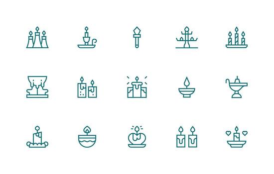 Candle Icon Set with 15 Regular Line Graphics Scalable Icons for Cross-Platform Interfaces vector